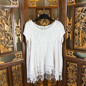 Paper Crane Sheer Knit Fringe Hem Top